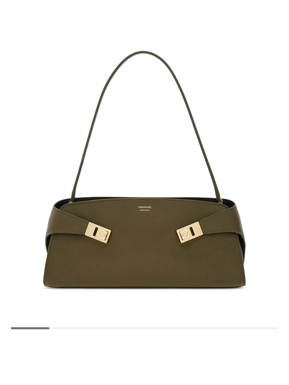 Salvatore Ferragamo Olive Green Leather Shoulder Bag with Gold Hardware